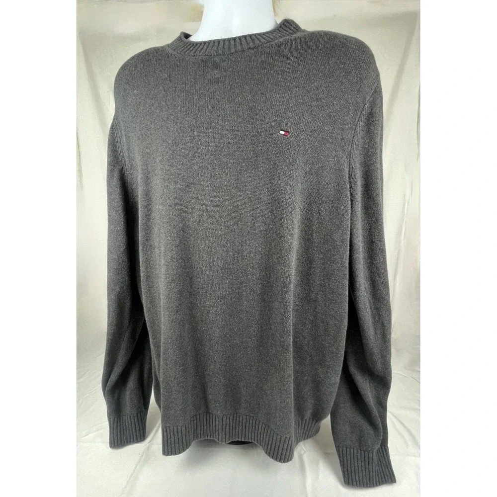 TOMMY HILFIGER MENS SWEATER XXL GREY CREWNECK 100% COTTON LIGHTWEIGHT PULLOVER